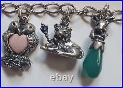 Rare 1980Franklin Mint Sterling 925 Charm Bracelet Animal Owl Frog Deer Lion