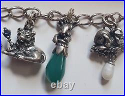 Rare 1980Franklin Mint Sterling 925 Charm Bracelet Animal Owl Frog Deer Lion