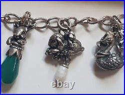 Rare 1980Franklin Mint Sterling 925 Charm Bracelet Animal Owl Frog Deer Lion