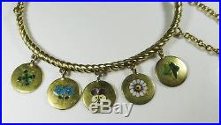 Rare Antique Charm Bracelet Silver Pansy Clover Ivy Forget-me-not Daisy B055