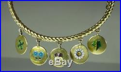 Rare Antique Charm Bracelet Silver Pansy Clover Ivy Forget-me-not Daisy B055