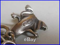 Rare GEORG JENSEN Sterling Silver 9 Charms Bracelet Turtle Seahorse Elephant