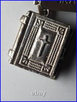 Rare Sterling Silver Charms Bracelet With Holy Bible