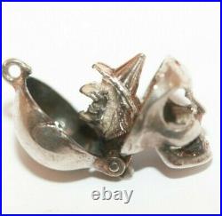 Rare Vintage Halloween Skull Opening to Witch Sterling Silver Bracelet Charm