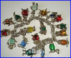 Rare Vintage Silver Glass'jelly Belly' Animal X 19 Charm Bracelet Nuvo Chim