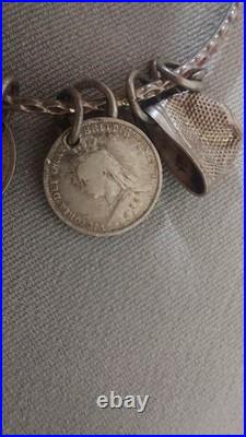 Rare antique Victorian Silver love token charm bracelet late 1800's with thimble Rare antique Victorian Silver love token charm bracelet late 1800's with thimble
