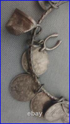Rare antique Victorian Silver love token charm bracelet late 1800's with thimble Rare antique Victorian Silver love token charm bracelet late 1800's with thimble