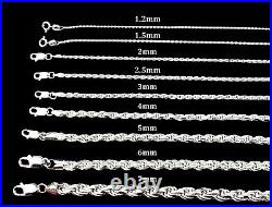 Real 925 SOLID Sterling Silver ROPE CHAIN Bracelet, Diamond Cut, ITALY 2MM-7MM
