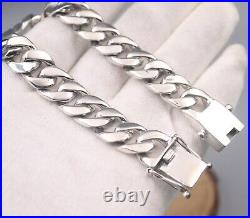 Real 925 Sterling Silver Chain Men 12mm Smooth Cuban Curb Link Bracelet 66g
