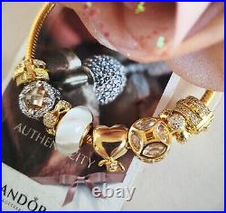 Real Pandora 14k Gold Snake Chain Bracelet 18cm Includes 8 Charms
