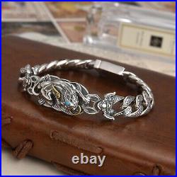Real Solid 925 Sterling Silver Chain Pixiu Pattern Cuban Curb Link Bracelet 50g