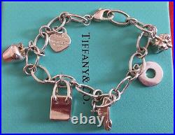 Real Sterling Silver 925 Tiffany And Co Bracelet With 6 Charms, Pouch And Box