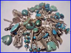 Reserved 4 L Vtg Navajo Native American Charm Bracelet Turquoise Sterling Silver