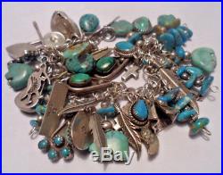 Reserved 4 L Vtg Navajo Native American Charm Bracelet Turquoise Sterling Silver