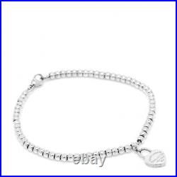 Return To Tiffany & Co. 3mm Bead mini Heart padlock Silver Charm Bracelet 7.5