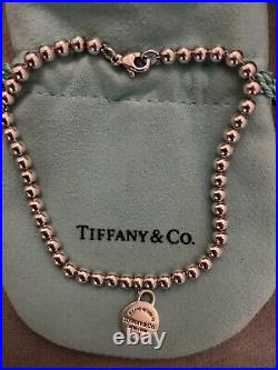 Return To Tiffany & Co. 4mm Bead Bracelet 7.5 Silver Round Circle Charm
