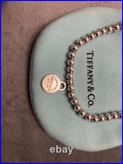 Return To Tiffany & Co. 4mm Bead Bracelet 7.5 Silver Round Circle Charm