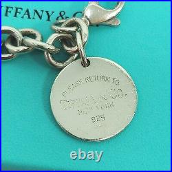 Return To Tiffany & Co. New York 925 Round Circle Charm Silver Chain Bracelet 7