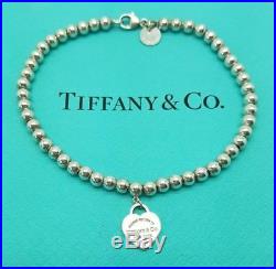 Return To Tiffany & Co Silver 4mm Bead 7 Bracelet with Green Heart Tag ...