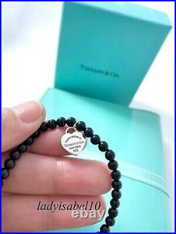 Return To Tiffany & Co Silver 7.25 Mini Bead Onyx Love Heart Charm Bracelet 20h