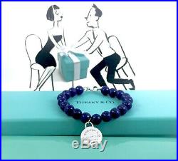 Return To Tiffany & Co Silver 8mm Lapis Lazuli Round Charm Bead Bracelet 6.75