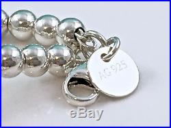 Return To Tiffany & Co Silver Blue Enamel Mini Heart Charm Bead Bracelet 6.75in