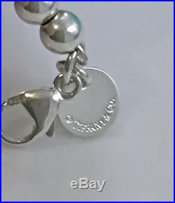 Return To Tiffany & Co Silver Blue Enamel Mini Heart Charm Bead Bracelet 6.75in