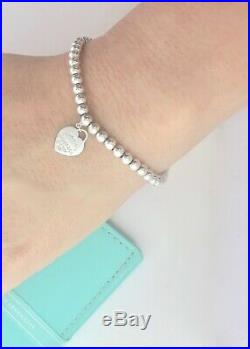 Return To Tiffany & Co Silver Heart Charm Mini Bead Ball Bracelet 6.75in 191017A