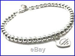 Return To Tiffany & Co. Silver Heart Charm Mini Bead Ball Bracelet 7.5in 190903A