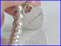 Return To Tiffany & Co. Silver Heart Charm Mini Bead Ball Bracelet 7.5in 190903A
