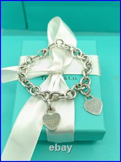 Return To Tiffany & Co Silver Heart Padlock Charm & Heart Charm Bracelet 7.5 Return To Tiffany & Co Silver Heart Padlock Charm & Heart Charm Bracelet 7.5