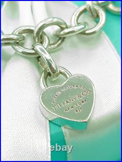 Return To Tiffany & Co Silver Heart Padlock Charm & Heart Charm Bracelet 7.5 Return To Tiffany & Co Silver Heart Padlock Charm & Heart Charm Bracelet 7.5