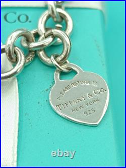 Return To Tiffany & Co Silver Heart Padlock Charm & Heart Charm Bracelet 7.5