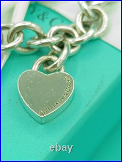 Return To Tiffany & Co Silver Heart Padlock Charm & Heart Charm Bracelet 7.5