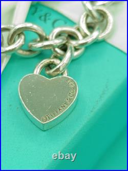 Return To Tiffany & Co Silver Heart Padlock Charm & Heart Charm Bracelet 7.5 Return To Tiffany & Co Silver Heart Padlock Charm & Heart Charm Bracelet 7.5