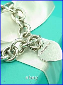 Return To Tiffany & Co Silver Heart Padlock Charm & Heart Charm Bracelet 7.5