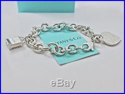 Return To Tiffany & Co. Silver Heart Shopping Bag Charms 7.5 in Bracelet 18816D