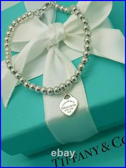 Return To Tiffany & Co. Silver Heart Tag Charm 4mm Bead 6.75 inches Bracelet