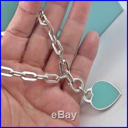 Return To Tiffany & Co Silver Lg. Heart Enamel Charm Rectangular Bracelet 8.25L