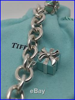 Return To Tiffany & Co Silver Toggle Charm Bracelet W Three Enamel Charm- Rare
