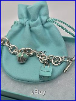 Return To Tiffany & Co Silver Toggle Charm Bracelet W Three Enamel Charm- Rare