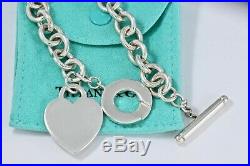 Return To Tiffany & Co Silver XL Large ID N72464 Heart Charm Toggle 8 Bracelet