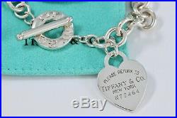 Return To Tiffany & Co Silver XL Large ID N72464 Heart Charm Toggle 8 Bracelet
