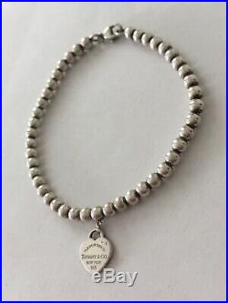 Return To Tiffany & Co Sterling Silver Bead Mini Heart Charm Bracelet 7