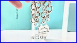Return To Tiffany & Co Sterling Silver Heart Charm 7.5in Bracelet with Box 20521C