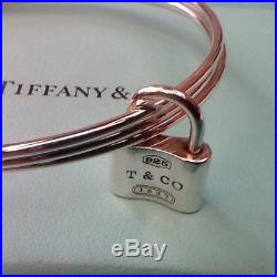 Return to Tiffany 1837 Padlock Charm Triple Bangle Sterling Silver 20cm Genuine