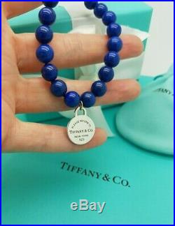 Return to Tiffany & Co. 8mm Lapis Lazuli Round Silver Charm Bead 7.75 Bracelet