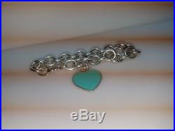 Return to Tiffany & Co. 925 Silver Blue Enamel Heart Tag Charm 7.5 Bracelet