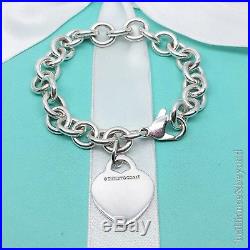 Return to Tiffany & Co Blue Enamel Heart Tag Charm Bracelet Sterling Silver RARE