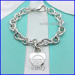 Return to Tiffany & Co. Enamel Heart Padlock Charm Bracelet Blue Sterling Silver